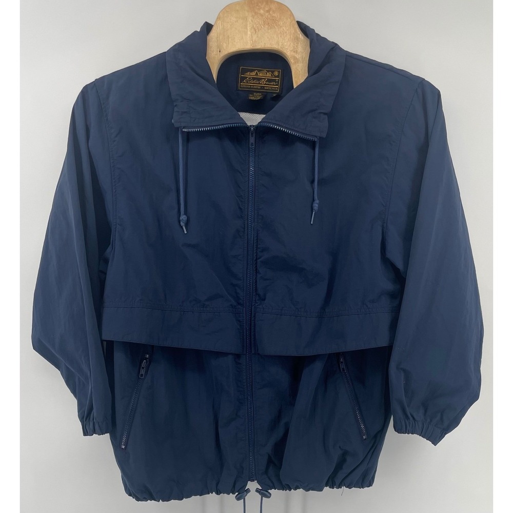 Eddie Bauer Windbreaker Women XL Navy Blue Vintage USA Made Gorpcore Zip Outdoor